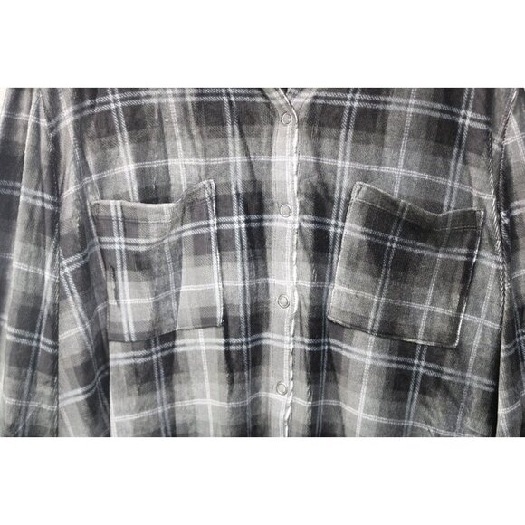Susan Graver Weekend Plaid Velour Button Down Top-Size 1X-Animal Print Collar - Picture 4 of 11